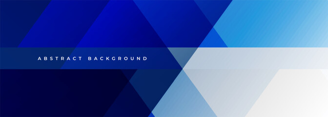 Blue and white modern abstract wide banner with geometric shapes. White and dark blue abstract background. Vector illustration