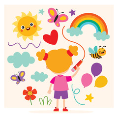 Kid Painting Nature Scene On Wall