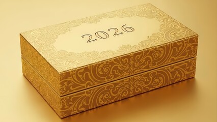 Golden Ornate Box with 2026 Engraving on Lid.