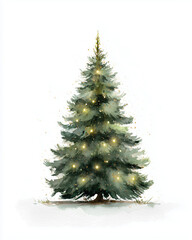 Fototapeta premium watercolor christmas tree illustration, festive christmas tree painting, watercolor holiday tree art 