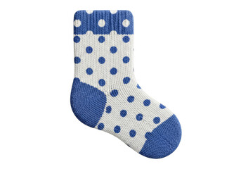 White and blue polka dot sock with cuff and toe, single footwear on Transparent background