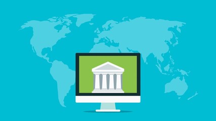 Online banking and digital finance global services animation