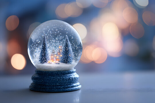 christmas snow globe at night with soft blue defocused background creating a magical wish mood - Powered by Adobe