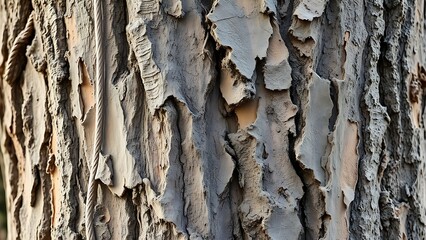 lignin. Close-up of tree bark with rope marks and natural erosion patterns. ESG reports, sustainability campaigns, designed for environmental awareness campaigns, used by presentation designers.