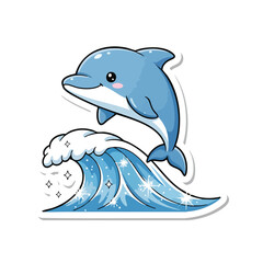 Naklejka premium Cartoon Dolphin Jumping Out of Water 1.