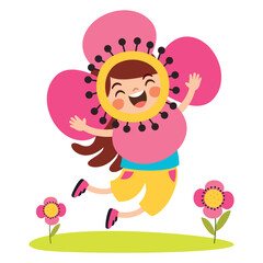 Cartoon Kid Wearing Flower Costume