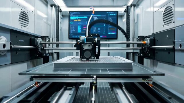 Advanced 3D Printer in Operation Manufacturing Prototype Part with Digital Interface.