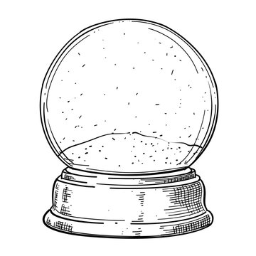 Snow globe vector line art hand drawn illustration