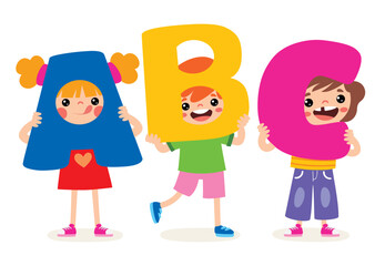 Cartoon Kids Wearing Alphabet Letters