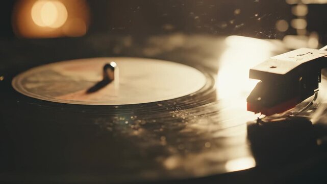 Vinyl record playing on turntable