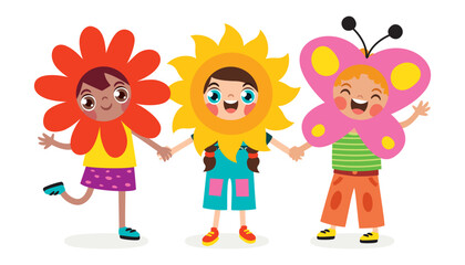Cartoon Kids Wearing Nature Costume