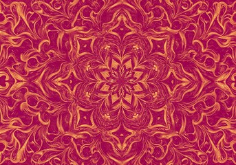 Vibrant Red and Gold Symmetrical Mandala Pattern Abstract Background pattern