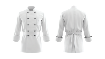 High-quality white chef coat with black buttons, perfect for culinary professionals and kitchen staff