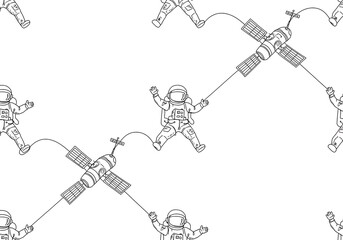 Seamless Pattern of Astronauts Connecting to Communication Satellites in Space pattern