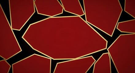 Geometric pattern in deep red and golden lines on a dark backdrop
