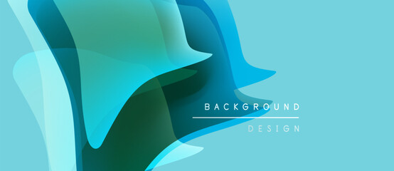 Abstract fluid shapes, turquoise hues, modern design. Background suggests movement, depth, calm aesthetic. Simple text overlay present.