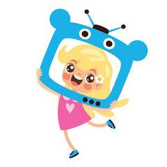 Cartoon Kid Wearing Tv Costume