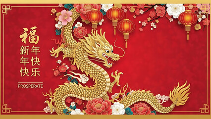 Golden dragon amidst red decorations