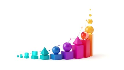 Colorful 3D Graph with Geometric Shapes on White Background