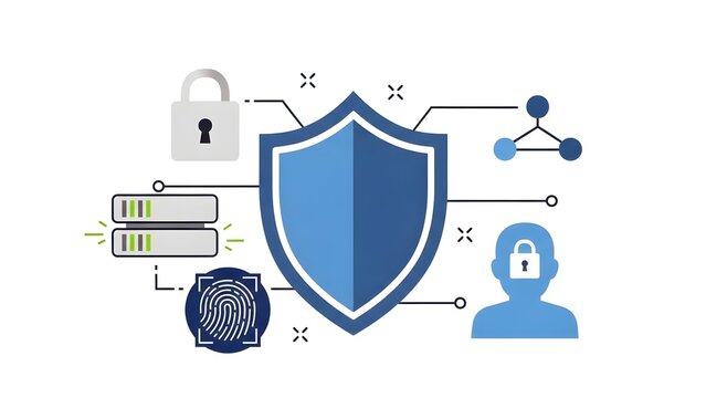 Cybersecurity concept with shield and protection icons online security - Powered by Adobe