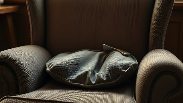 ableism. An old fabric armchair with a sagging seat cushion in warm light. lifestyle magazines, social media lookbooks, designed for lifestyle magazines and social media content, drives engagement.