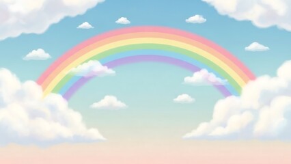 Vibrant Rainbow in Cloudy Sky.