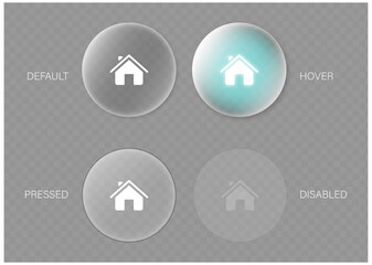 Neumorphic Liquid Glass Button UI States Set on Soft Background with Default, Hover, Pressed and Disabled for Modern App, Web site, User Interface