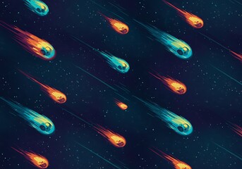Seamless Cosmic Pattern of Fiery Blue and Orange Shooting Stars in Deep Space pattern