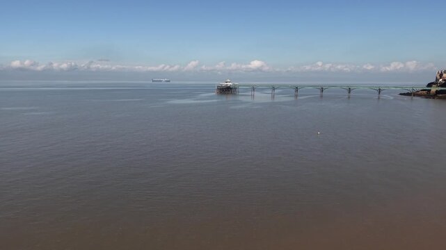 Drone shot of Clevedon Pier, North Somerset, England