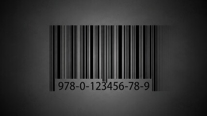 Barcode with ISBN number on a dark background, representing product identification and retail.