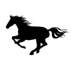 Obraz premium 鬣が美しい走る馬のシルエットのベクターイラスト