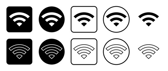 Icon set of wifi symbol. Filled, outline, black and white icons set, flat style.  Illustration on transparent background
