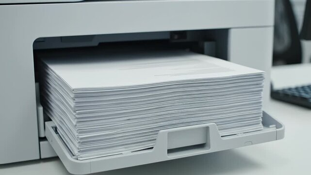 Printer with stack of printed papers