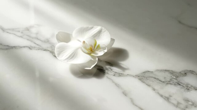 White orchid on marble surface