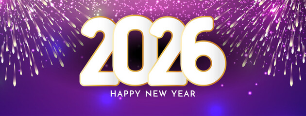 Happy new year 2026 fireworks banner design