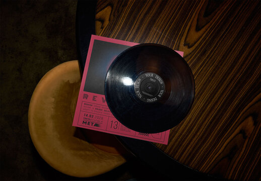 Mockup Of Customizable Record Cover And Vinyl