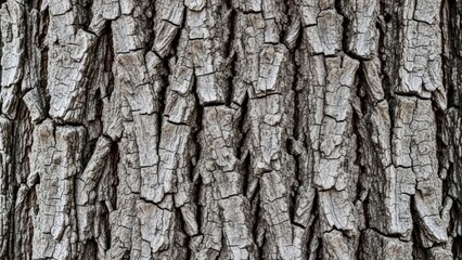 Obraz premium Close up texture of rough grey tree bark with deep cracks.