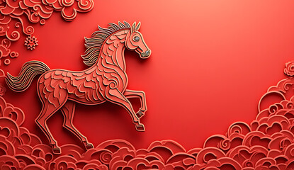 Golden oriental dragon vector illustration on a red wall background featuring traditional Chinese culture art and ancient mythology ornament symbol design