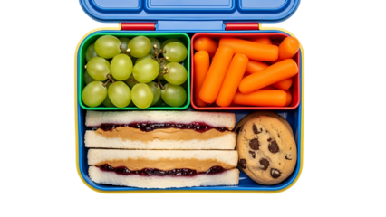 colorful lunchbox filled with healthy snacks and sandwich transparent background