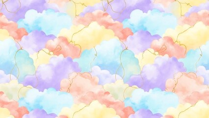 Pastel colored clouds in sky.