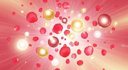 Radiant Rose Petals and Luminous Orbs Bursting on Gradient Background