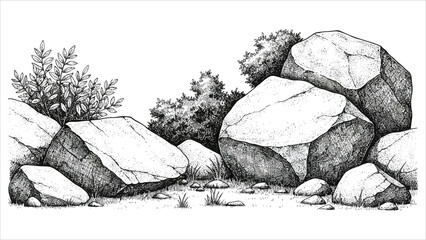 Minimal CAD Rock Symbols Side-View Stone Line Art for Architecture & Landscape Design © Utpol
