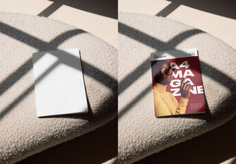 Mockup Of A4 Magazine With Customizable Front Cover On Chair