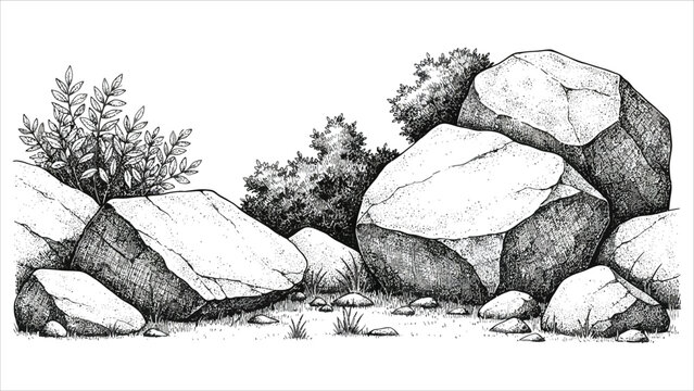 Minimal CAD Rock Symbols Side-View Stone Line Art for Architecture & Landscape Design