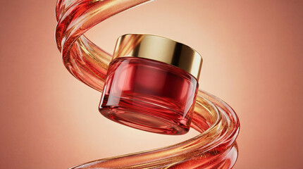 Face cream jar with gold cap in abstract swirl