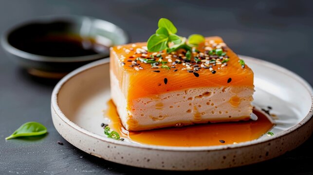 A close-up, appetizing shot of a freshly Nian Gao sliced open