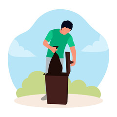 Illustration of Person Throwing Garbage in Bin