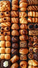 Assorted Baked Pastries Displayed in Rows