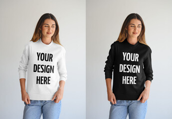 Mockup Of Woman Wearing Customizable Sweatshirt