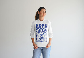 Mockup Of Woman Wearing Customized Sweatshirt